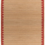 Waver Rug in Safflower Red, a strated ecru field with a red flame stitch border. 
