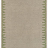Waver Rug in Sage, a strated taupe field with a sage green flame stitch border. 